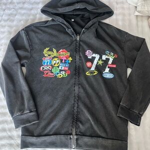 SHEIN Black Graphic Zip-Up Hoodie